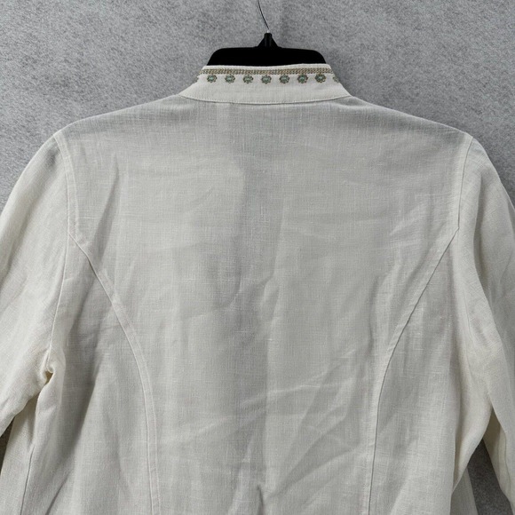 Chicos 100% Linen Jacket Womens 0 (SMALL) Open 3/4 Sleeve Pockets Collarless - Picture 6 of 14
